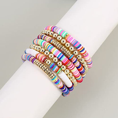 Elegance 11 designs Heishi Beaded Bracelets For Women Polymer Clay Colorful Surfer Stackable Beads Boho Bracelet Summer Beach Jewelry - color: Colorful