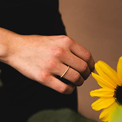 18K Gold Plated Sterling Silver Full Eternity Band | Cubic Zirconia Paved Wedding Band | Thin CZ Stacking Ring - color: Yellow Gold