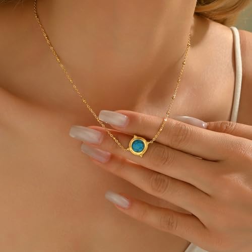 Dainty Gold Waterproof Choker Necklaces for Women Daily Wearing - color: Turquoise-CZ-GD