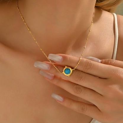 Dainty Gold Waterproof Choker Necklaces for Women Daily Wearing - color: Turquoise-CZ-GD