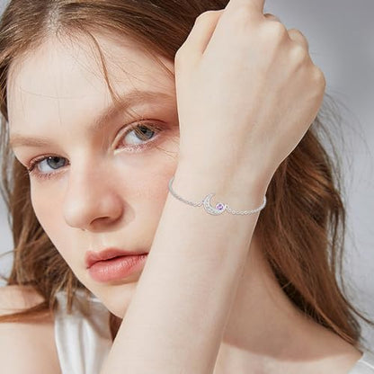 Moon Bracelet for Women 925 Sterling Silver Moonstone/Birthstone Moon Bracelet Butterfly/Dragonfly Bracelet Celtic Moon Butterfly Dragonfly Jewelry Gifts for Women - style: 06-June Birthstone