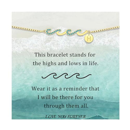 Gold Bracelets for Women Non Tarnish Graduation Gifts for Daughter 2026 Initial Bracelets for Women Mom Gifts Inspirational Wave Bracelet Grandma Letter A-Z Birthday Jewelry Christmas Stocking Stuffers - style: 08-H