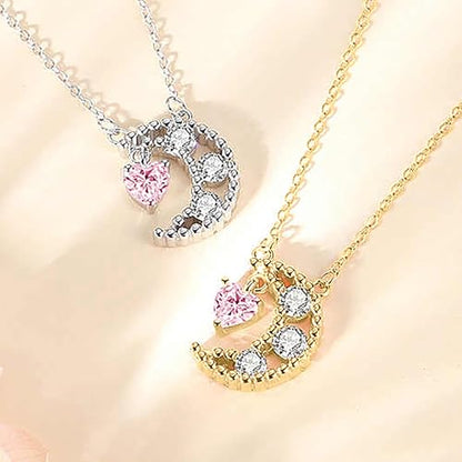 925 Sterling Silver Dainty Crescent Moon Necklace for Women | 14K Gold Plated White Cubic Zirconia Moon and Star Pendant Choker Necklace to Daughter Mother Trendy Wedding Jewelry Gifts - color: Gold D