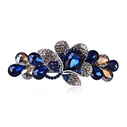 Flower Jewelry Design Hairpin Luxury Rhinestone Hair Barrette Clip Gorgeous Hair Accessories for Women(Deep Blue) - color: Deep Blue