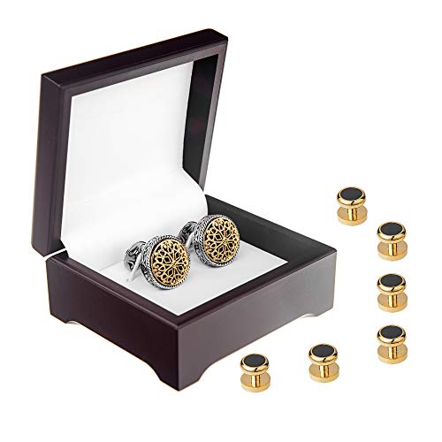Cuff Links Mens, Cufflinks for Men, Men's Cuff Links for Wedding, Business, Father's Day, Gift for Men, 18K Gold Plated with Luxury Wooden Gift Box - style: Gold