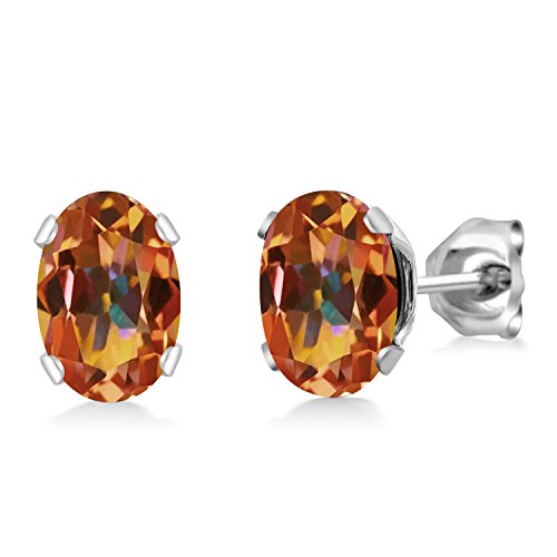 Gem Stone King Oval Gemstone Birthstone Stud Earrings for Women Men | Oval Cut 7X5MM | Fine Jewelry Gifts for Mom Dad Wife Him Her - style: Ecstasy Mystic Topaz
