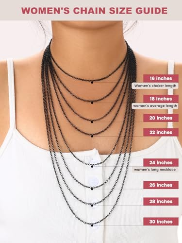 FOCALOOK Womens Chain Necklace, 1/1.4/2mm Thin Cable Link Necklace Chain | Hypoallergenic 316L Stainless Steel, Non Tarnish, Sturdy Chain for Pendants, 14K Gold Plated/Silver/Rose Gold/Black, 14-30" - color: 2mm Black, size: 14 Inch