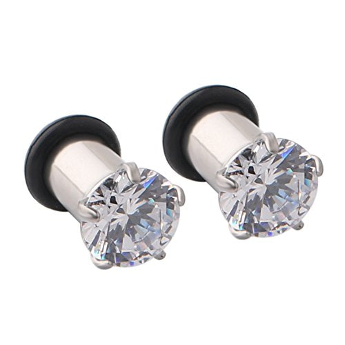 Ruifan 316L Surgical Steel Single Flare Prong Set Clear CZ Ear Stretcher Expander Plugs Piercing Gauge with O-Ring - Sold As a Pair - style: 4G=5mm