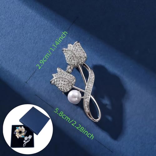 2pcs Rhinestone Brooch Pin for Women Dress Elegant Stylish Crystal Brooches Fashion Accessories Pins Lapel Boutonniere Ideas Wedding Christmas Birthday Jewelry Easter Gift - color: 09 Blue Colorful/Silver