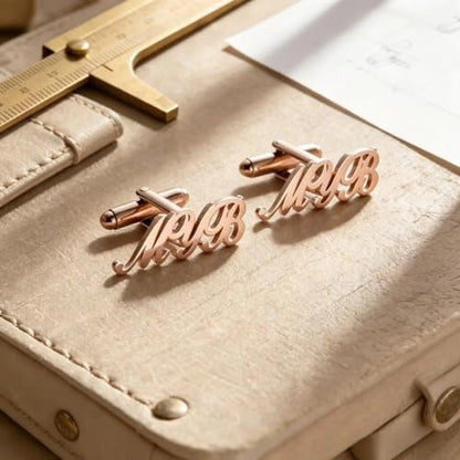 Custom Men’s Cufflinks - Personalized Cuff Links Initials/Names/Dates - 18K Gold Plated 304 Stainless Steel - Ideal Father’s Day & Christmas Gift for Men - style: Style 5