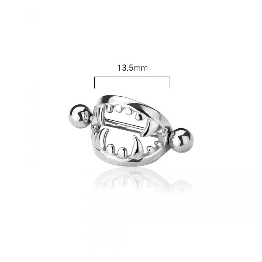 Pierced Owl 14GA 316L Stainless Steel Fang Nipple Shields, Sold as a Pair - style: Silver Tone