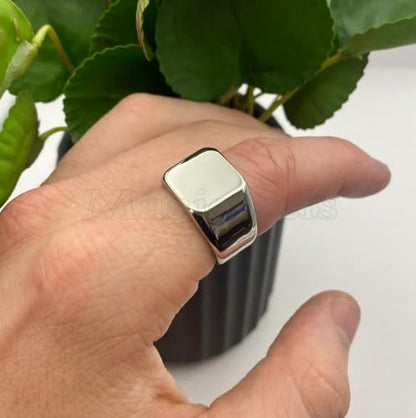 Plain Signet Ring for Men & Women, Solid 925 Sterling Silver Square Face Band, Handmade Minimal Unisex Pinky Ring, Modern Gift