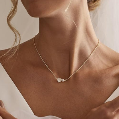Pearl Necklaces for Women Trendy,14k Gold Plated Pearl Pendant Necklace Dainty Wedding Necklace Small Cute Gold Choker Necklace for Women Non Tarnish Gold Prom Jewelry Fashion Bridesmaids Gifts - color: heart pearl necklace