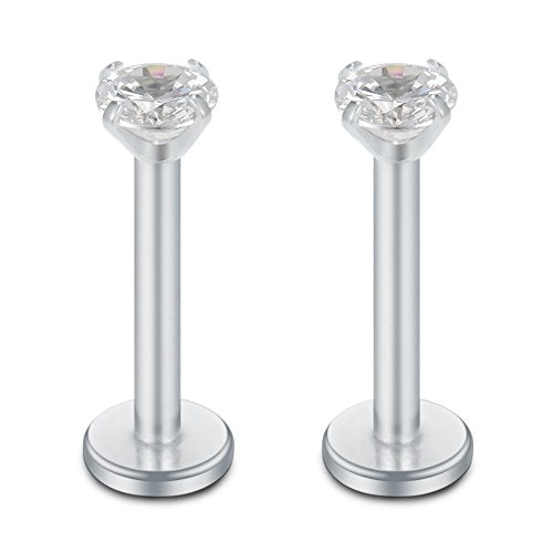 SCERRING 16G Lip Rings Clear CZ Labret Monroe Lip Ring Tragus Nail Helix Earring Stud Piercing Jewelry Bar Length 6mm 8mm 10mm - style: 6PCS - 6mm Silver