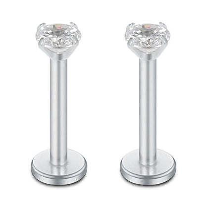 SCERRING 16G Lip Rings Clear CZ Labret Monroe Lip Ring Tragus Nail Helix Earring Stud Piercing Jewelry Bar Length 6mm 8mm 10mm - style: 6PCS - 6mm Silver