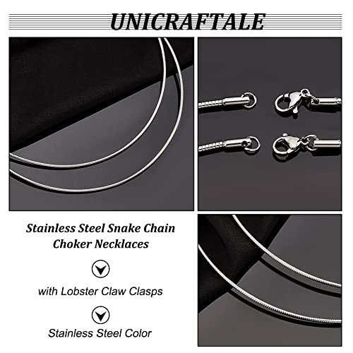 PH PandaHall 6pcs 2mm Stainless Steel Snake Chain Necklaces Round Omega Chain Choker with Lobster Claw Clasps for Women Crafts Jewelry Making