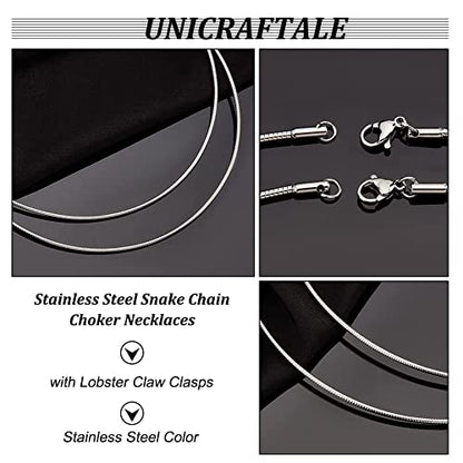 PH PandaHall 6pcs 2mm Stainless Steel Snake Chain Necklaces Round Omega Chain Choker with Lobster Claw Clasps for Women Crafts Jewelry Making