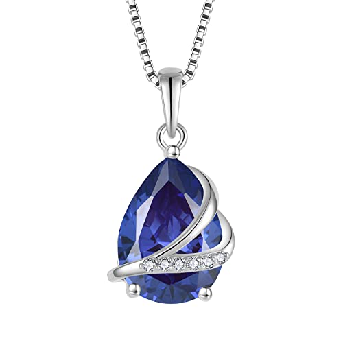 Birthstone Pendant Necklace 925 Sterling Silver Teardrop Jewelry for Women - color: Violet Blue