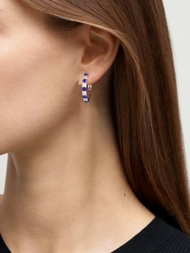 Women's Huggie Hoops with Birthstone 925 Sterling Silver Huggie Stud Hypoallergenic 14K Gold Plated Moissanite Earrings -Emerald Sapphire Ruby Hoop Earrings, Size 20 25mm - color: A -Sapphire Silver, size: 20mm (0.78 Inch)