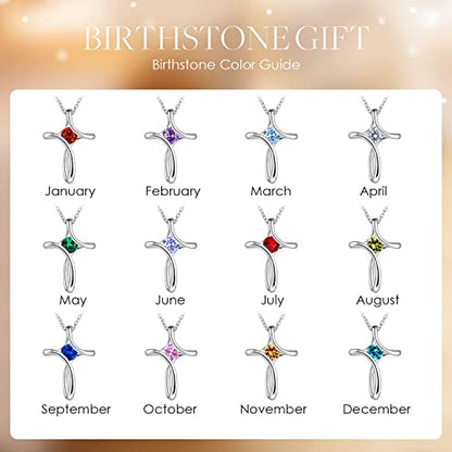 Cross Necklace for Women 925 Sterling Silver Birthstone Necklace for Women | Silver Necklaces with Diamond Sideways Birthstone Jewelry Gifts for Women 45+3cm Adjustable Chain - color: 04-April-Diamond