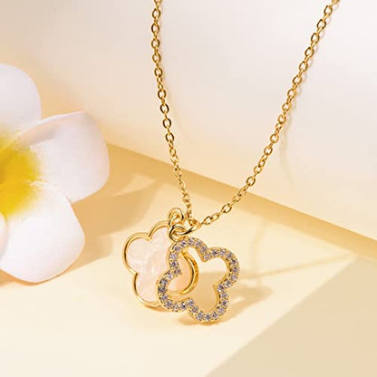 Clover Necklace For Women 18k Gold Plated Silver Lucky Four Leaf Clover Pendent Necklaces Trendy Dainty Jewelry Gifts for Women - color: Gold-White
