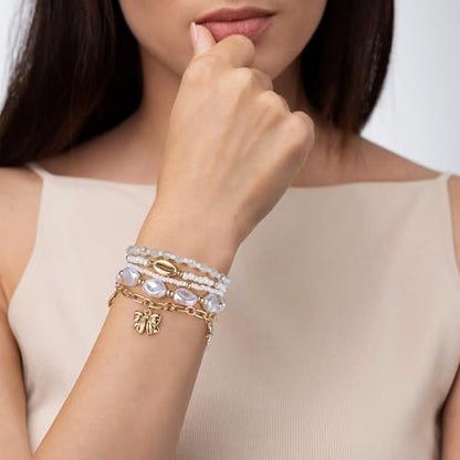 Summer Surfer Heishi Bracelet Set for Women Stackable Gold Plated Clay Ploymer Bead Stretch Pink Beach Layering Bracelets Jewelry - color: A-Q 5PCS