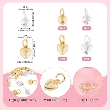 Elecrelive Crystal Heart Charms Rhinestone Heart Pendants Valentine Charms for Necklace Bracelet Earring Wedding Jewelry - color: Golden & Silver