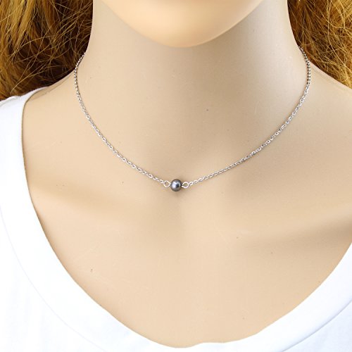 Turquoise or Pearl Bar Choker Necklace Pearl or Turquoise Beads Necklace Jewelry for Women - size: 14 Inch, style: Single Black Pearl Beads