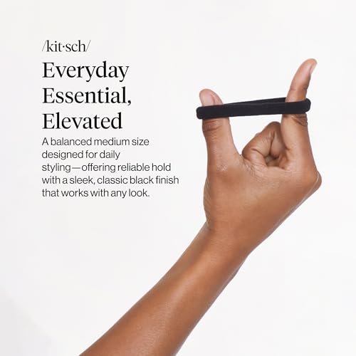 Kitsch Elastic Hair Ties No Damage | Stretchable Hair Bands - Black, 12pcs | Strong All-Day Hold Hair, Rubber Bands For Hair, Ponytail Holders | Hair Accessories for Everyday Use - color: Black Medium (Pack of 12)