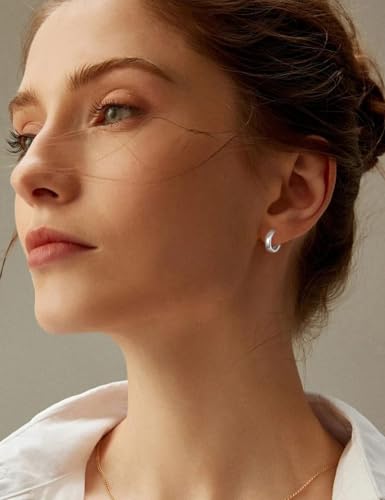 Fiusem 14K Gold Plated Huggie Hoop Earrings for Women | 8/10/12 Hypoallergenic Small Twisted beaded Huggie Earrings - color: Silver Hoop, size: 8MM