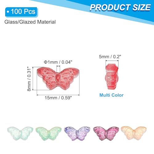 PATIKIL Butterfly Beads, 100Pcs Crystal Butterfly Beads Translucent Czech Glass Beads Spacer Bead for DIY Jewelry Making Bracelets Necklace - color: Red/Blue/Green/Purple/Wine/Orange