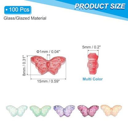 PATIKIL Butterfly Beads, 100Pcs Crystal Butterfly Beads Translucent Czech Glass Beads Spacer Bead for DIY Jewelry Making Bracelets Necklace - color: Red/Blue/Green/Purple/Wine/Orange