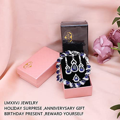 LMXXVJ Women Jewelry Set Platinum Plated Necklace Open Ring Earrings Bracelet Set,Birthday/Anniversary Mother’s Day Jewelry Gifts for Mom/Wife/Sister/Best Friend - color: blue