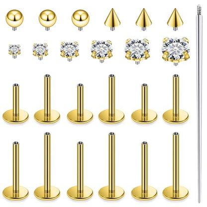 16G Internal Thread Flat Back Earrings Nose Studs 316L Surgical Steel Tragus Forward Helix Conch Cartilage Lobe Earrings Stud Medusa Labret Monroe Lip Ring Piercing Jewelry For Women Men