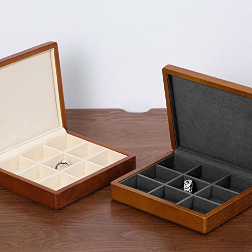 Oirlv Solid Wood Ring Jewelry Box Organizer Earrings Jewelry Drawer Organizer Tray with Lid (Creamy-white 9 Grid Box) - color: Creamy-white 9 Grid Box