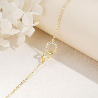 Turandoss 14K Gold Plated Interlocking Circle Bracelet Gifts for Women | Cubic Zirconia Circles Bracelets, Layered Twisted Circle Bracelet for Women, Trendy Jewelry Gifts - color: CZ Interlock Bracelet