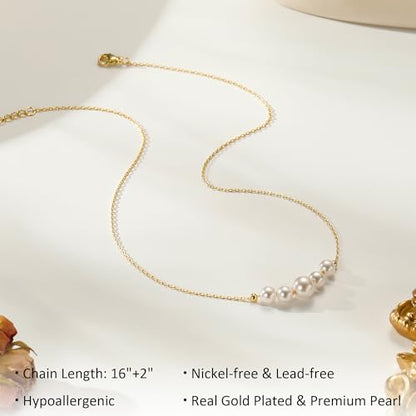 Ritach Pearl Necklaces for Women - Real Gold Plated Dainty Pearl Necklace Daisy Round Drop Pearl Choker Necklace Layered Gold Necklace for Women Teen Girls Bridesmaid Wedding Birthday Gifts - style: Gold-Five Pearl