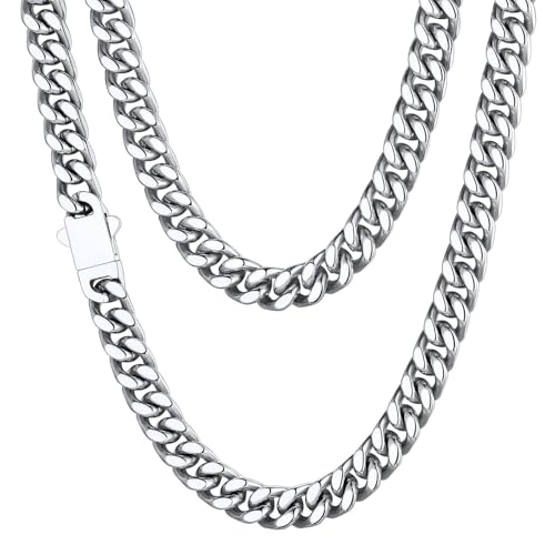 ChainsHouse Cuban Link Chain for Men, Stainless Steel Waterproof Necklace | 5/7/9/12/14mm Miami Cuban Chain 18-30 Inch, Gold/Black Men’s Necklace No Tarnish & Durable, Jewelry for Daily Wear and Gift - color: a. 7mm width-steel, size: 18 inches
