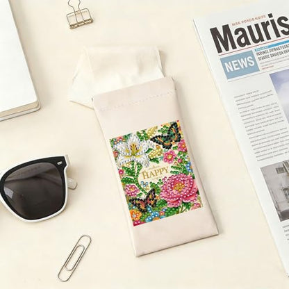 Diamond Art Painting Eye Glass Bag PU Sunglasses Glasses Storage Bag Built-in Glasses Cloth Press Automatic Closure - color: 2pcs-02