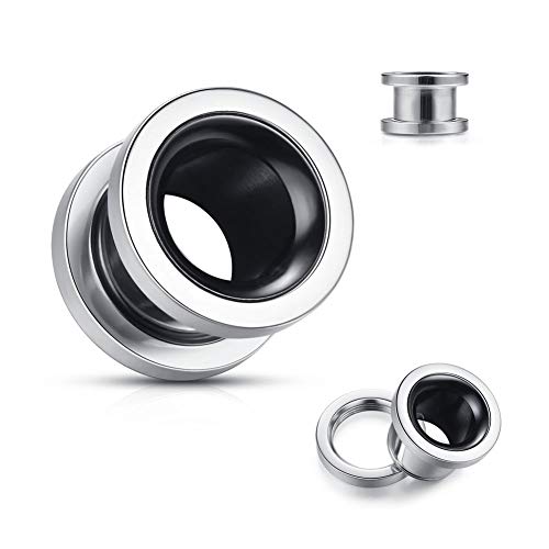WBRWP 2pcs Hollow Gold Stainless Steel with Zircon Ear Plugs Tunnels - Ear Expander - Ear Gauges Stretcher Body Piercing Jewelry 8g-5/8 - color: Silver and Black Steel