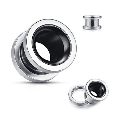 WBRWP 2pcs Hollow Gold Stainless Steel with Zircon Ear Plugs Tunnels - Ear Expander - Ear Gauges Stretcher Body Piercing Jewelry 8g-5/8 - color: Silver and Black Steel