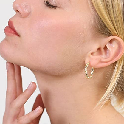 Senteria S925 Sterling Silver Post Twisted Hoop Earrings Hypoallergenic | Lightweight Silver Hoop Earrings AAAAA Cubic Zirconia Nickel Free for Sensitive Ears Twisted Hoops for Women Gifts 20-60MM - color: gold-30mm