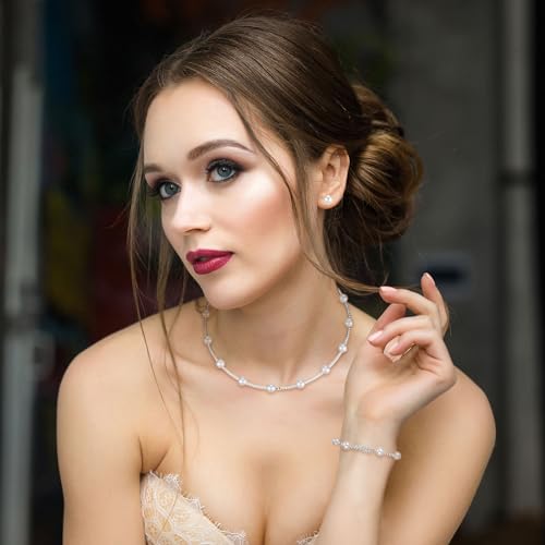 Glenmal Pearl Rhinestone Jewelry Set for Women Pearl Necklace Bracelet Earrings for Wedding Halloween Bridal Shower Tea Party - style: Cute Style