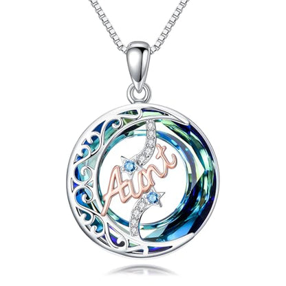 925 Sterling Silver Necklace Gifts for Women Crystal/Opal Jewelry Pendant Christmas Birthday Gift - style: Crystal-Aunt