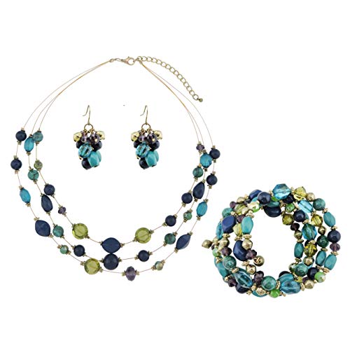 Coiris 3 Layers Illusion Wire Beaded Statement 19.5" Necklace for Women - color: ST0001