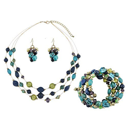 Coiris 3 Layers Illusion Wire Beaded Statement 19.5" Necklace for Women - color: ST0001