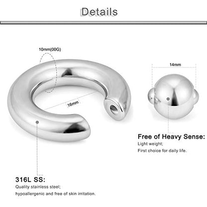 12G 10G 8G 6G 4G 2G 0G 00G Large Septum Rings Gauges Earrings Hoops 316L Surgical Steel Spring Action Captive Bead PA Ring CBR Septum Nose Rings Piercing Jewelry for Women Men - color: Silver, size: 00G=10mm Inner Dia: 5/8" (16mm)