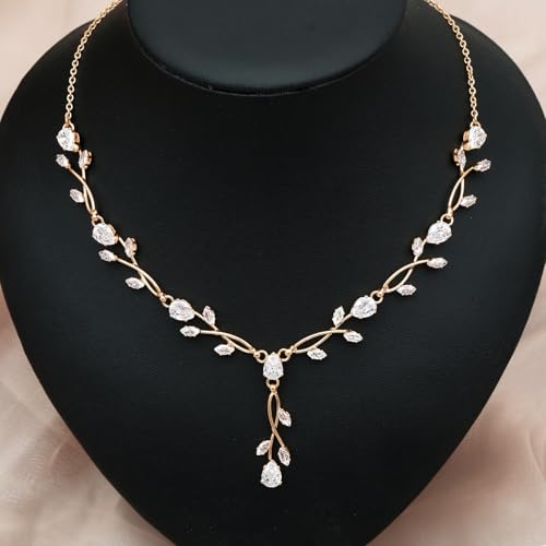 CSY Elegant Bridal Jewelry Sets Clear Cubic Zirconia Wedding Necklace Earrings Bracelet Set for Birdes Bridesmaids CZ Prom Jewelry - color: Rose Gold-Necklace Earrings Bracelet