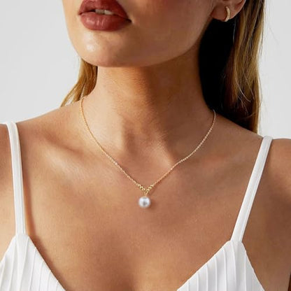 Pearl Necklace for Women 925 Sterling Silver Single Pearl Jewelry with Shell Pearl Pendant - Dainty Choker Necklace Suitable for Anniversary, Wedding, Birthday Gifts - color: Bead Gold