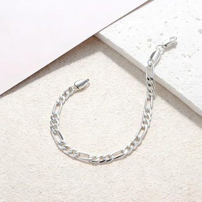 925 Sterling Silver Bracelet for Men Silver Jewelry | 5mm Diamond-Cut Figaro Chain Bracelet 6.5-8 inches Gifts for Men Father Husband - color: 8 inches